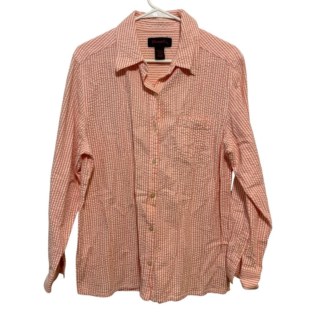 Denim & Co. Womens Pink & White Striped Button-Up Shirt Medium